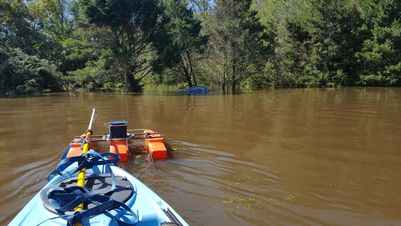 Taking a streamflow measurement near the USGS Streamgage on Contentnea Creek at Hookerton, NC 