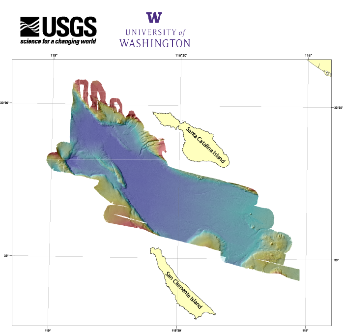 Map illustrated to show depth of a basin offshore.
