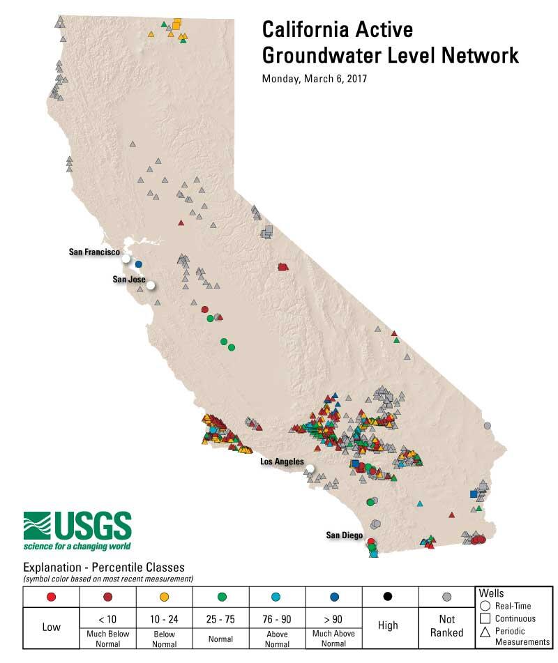 A map of California active groundwater level netwok