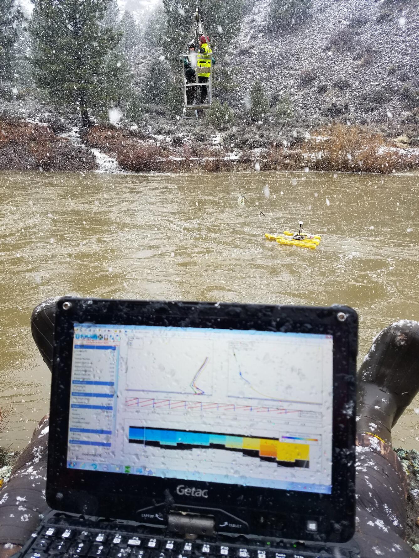 Measuring streamflow using ADCP during flooding in January 2017, Carson River, Nevada
