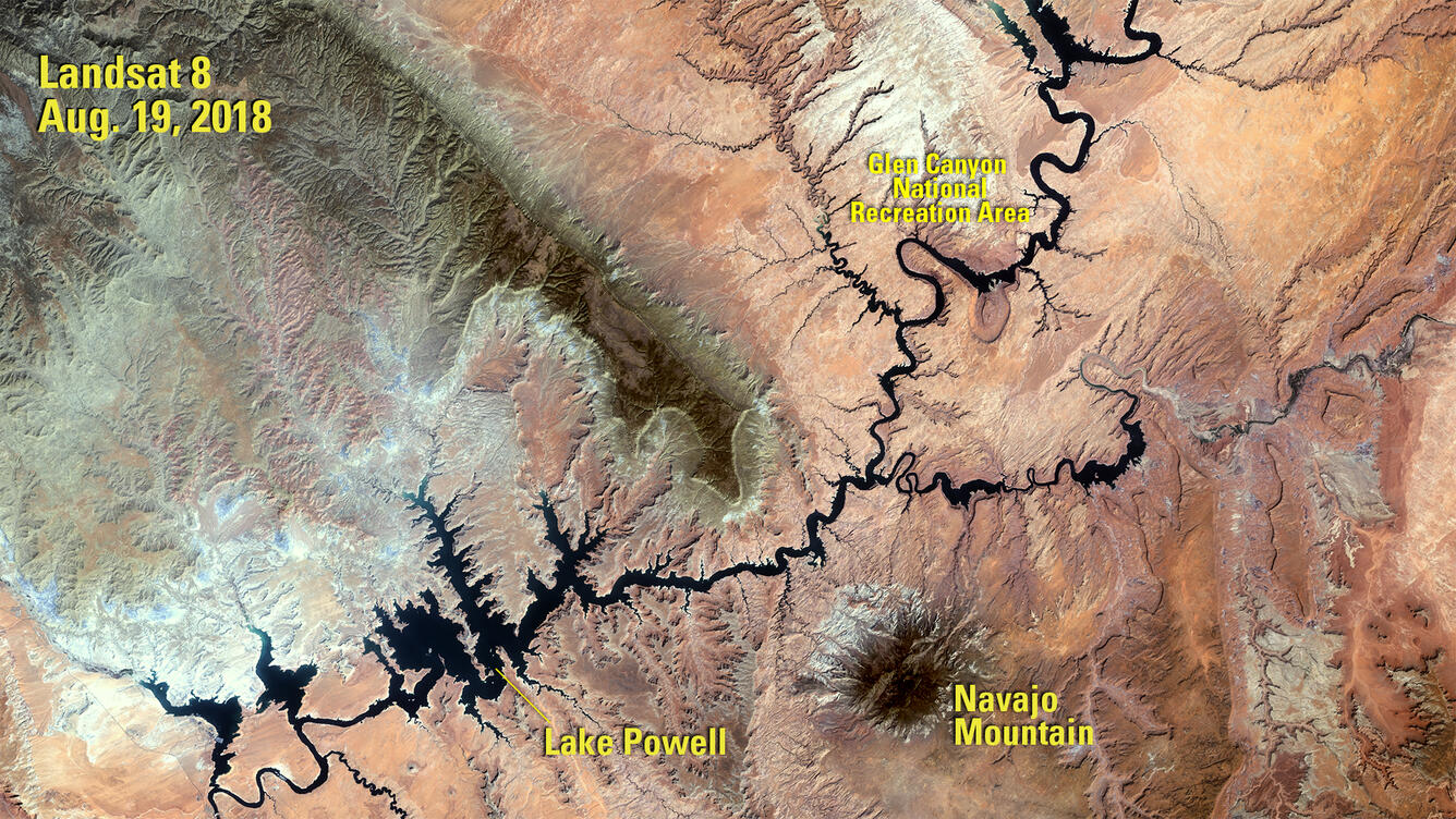 Color Landsat 8 image of Lake Powell, circa 2018
