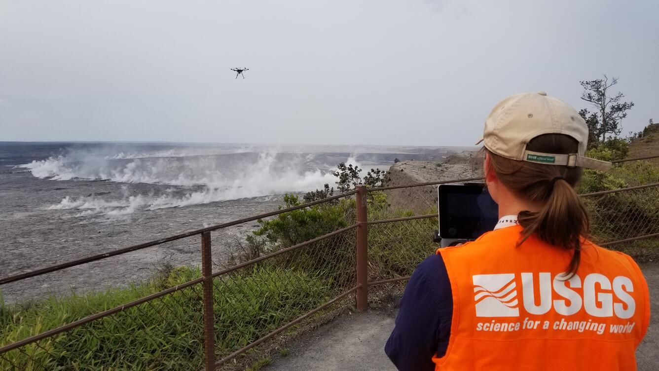 UAS Pilot flies a multi-gas mission over Halema‘uma‘u crater at the summit of Kīlauea Volcano