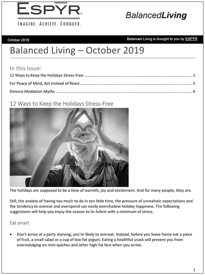Screenshot of Balanced Living newsletter