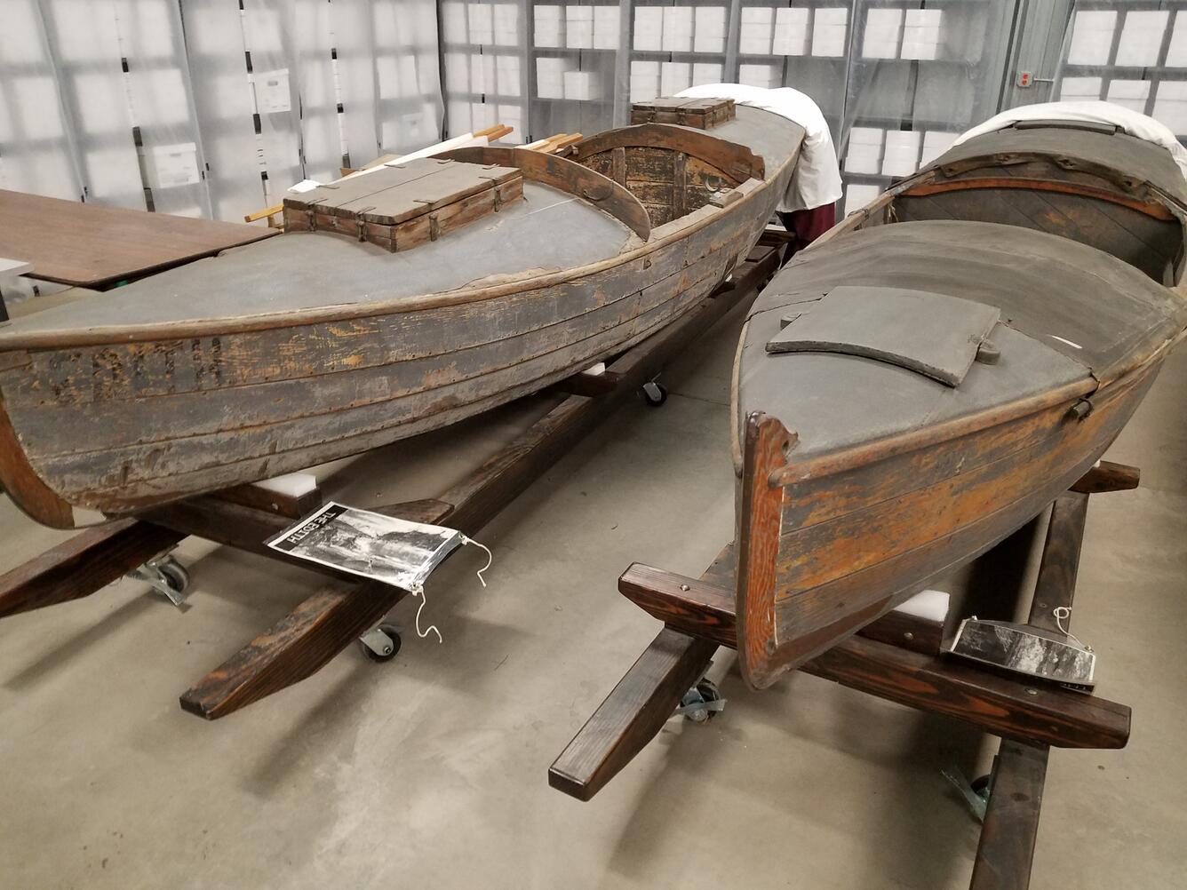 Two wooden river boats made several decades after Powells expedition.