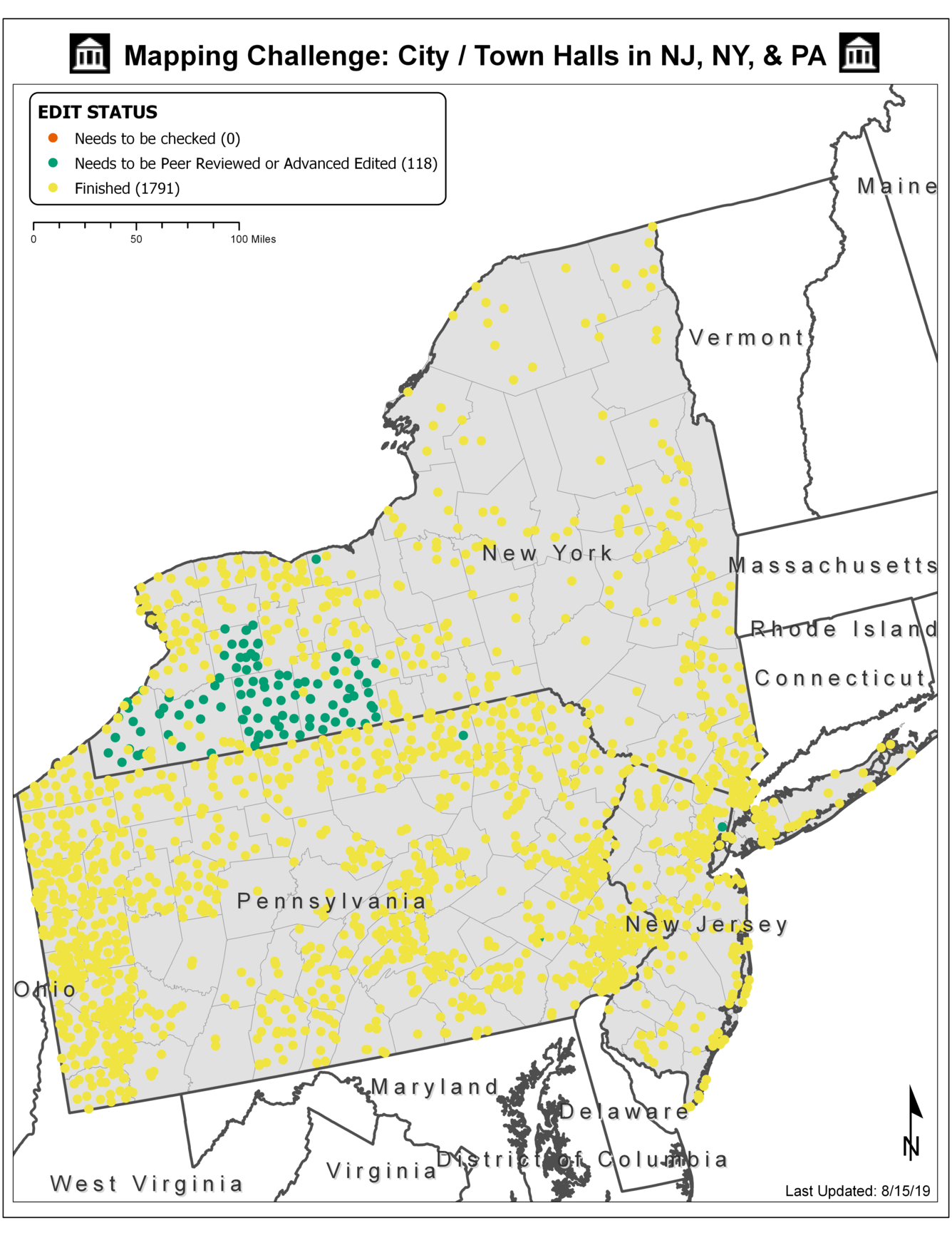 TNMCorps Mapping Challenge: City / Town Halls in PA, NJ, & NY
