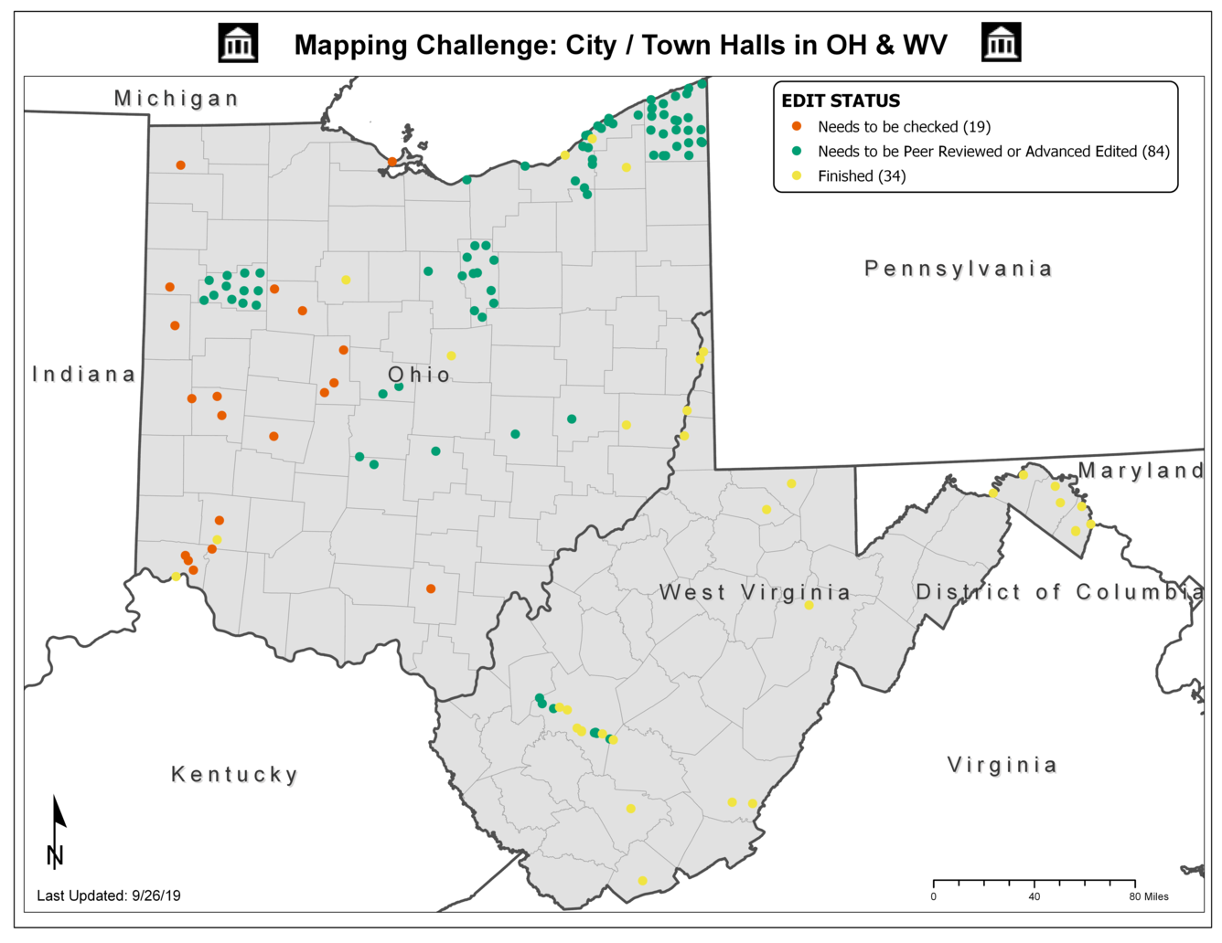 TNMCorps Mapping Challenge: City/Town Halls in Ohio and West Virginia