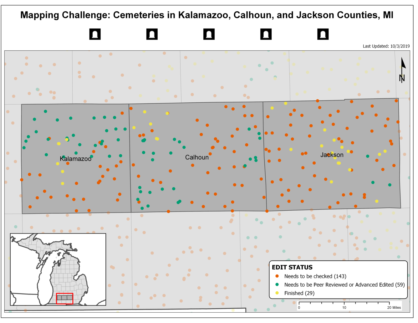 TNMCorps Mapping Challenge: Cemeteries in Calhoun, Jackson, and Kalamazoo Counties, MI