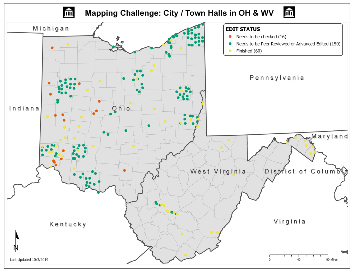 TNMCorps Mapping Challenge: City/Town Halls in Ohio and West Virginia