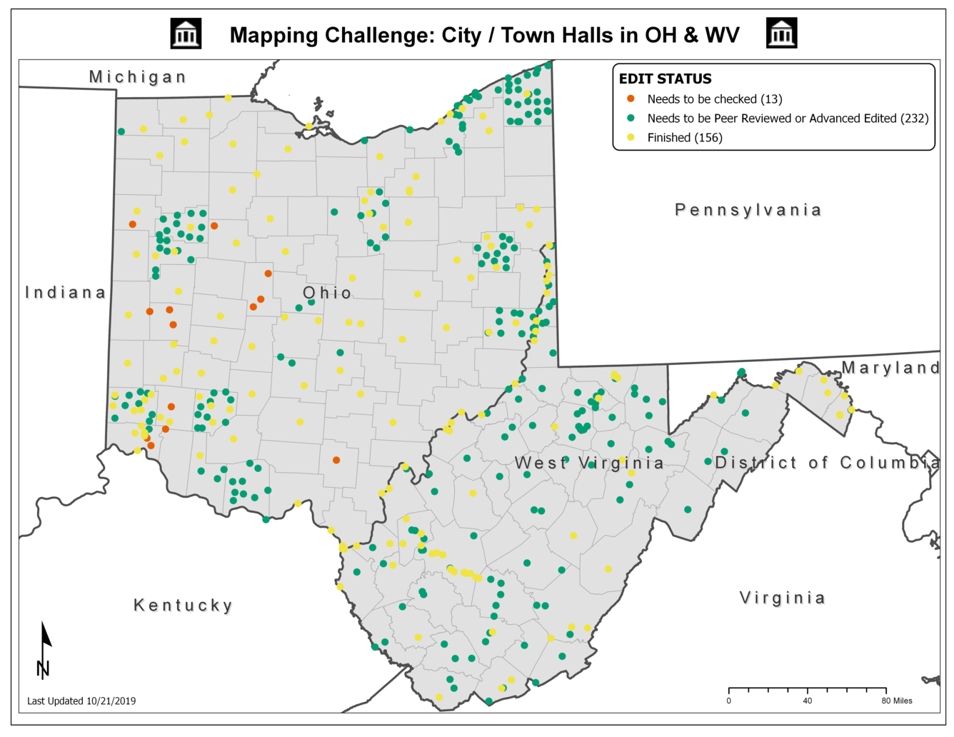 TNMCorps Mapping Challenge: City/Town Halls in Ohio and West Virginia