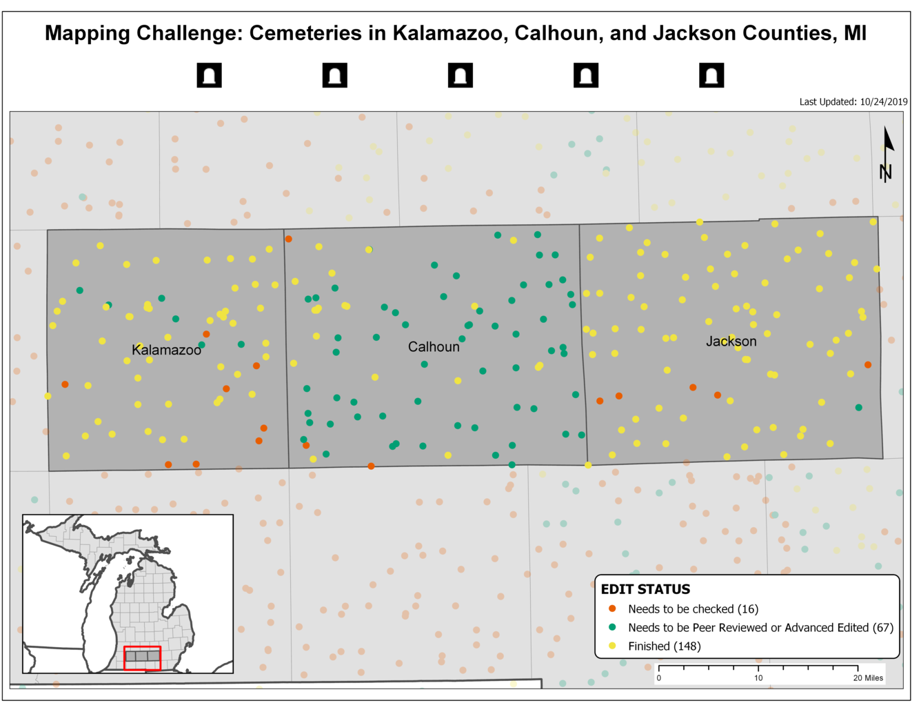 TNMCorps Mapping Challenge: Cemeteries in Calhoun, Jackson, and Kalamazoo Counties, MI