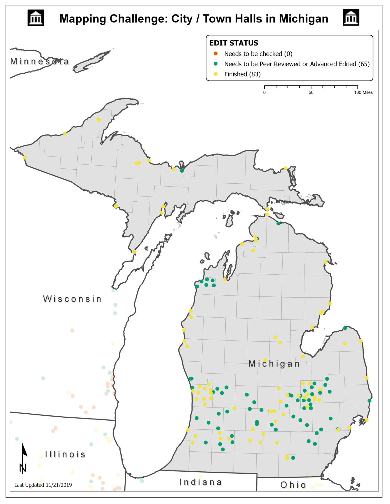 TNMCorps Mapping Challenge: City/Town Halls in Michigan