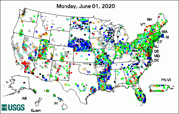 Animation of Groundwater Watch Active Water Level Network national US map for June 2020