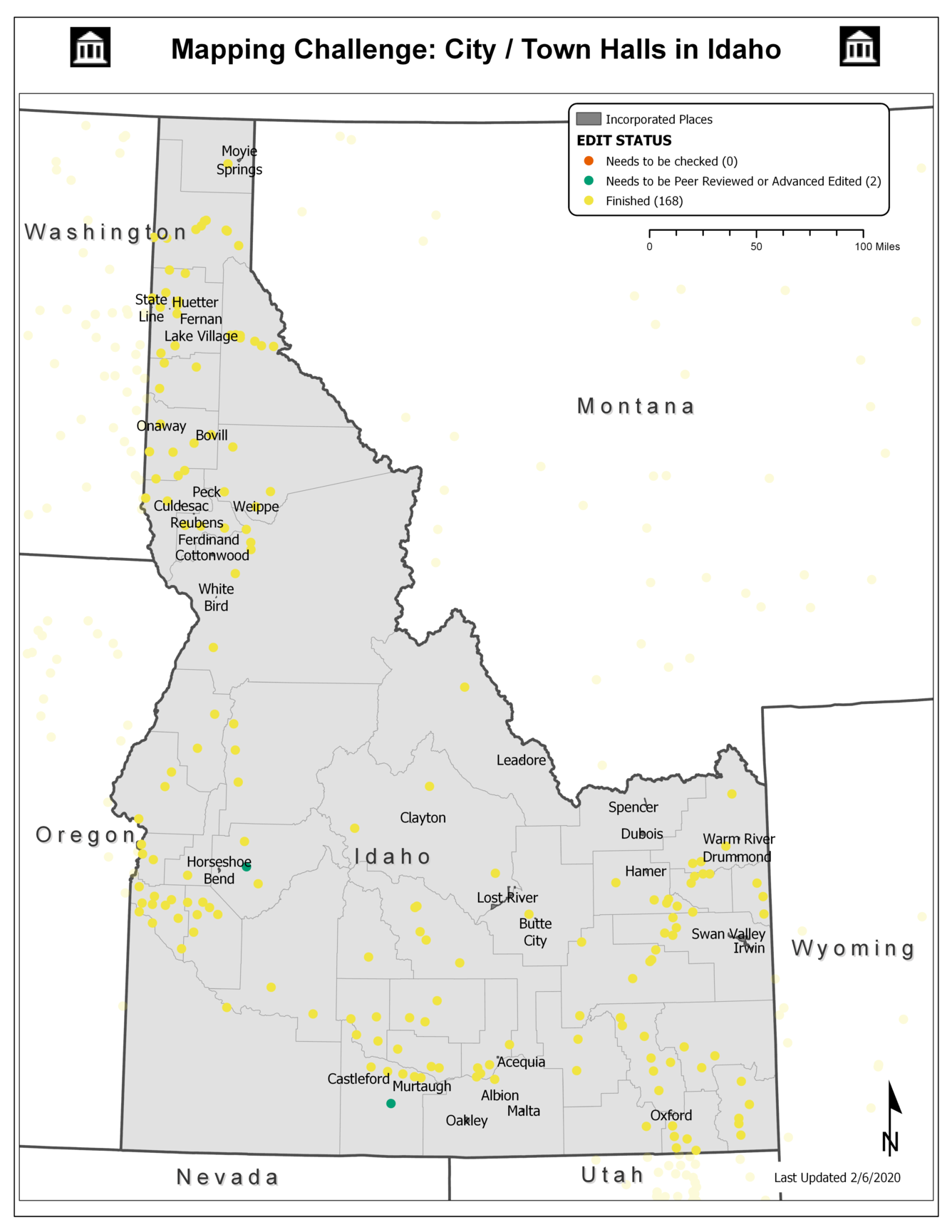 TNMCorps Mapping Challenge: City/Town Halls in Idaho (with Incorporated Places)