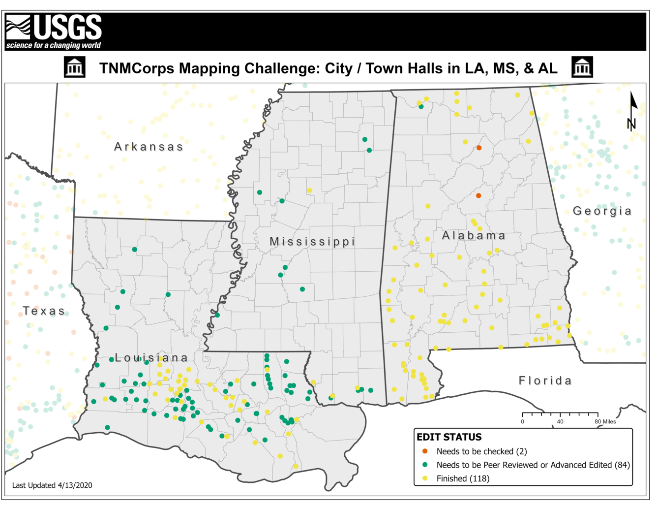 TNMCorps Mapping Challenge: City/Town Halls in LA, MS & AL