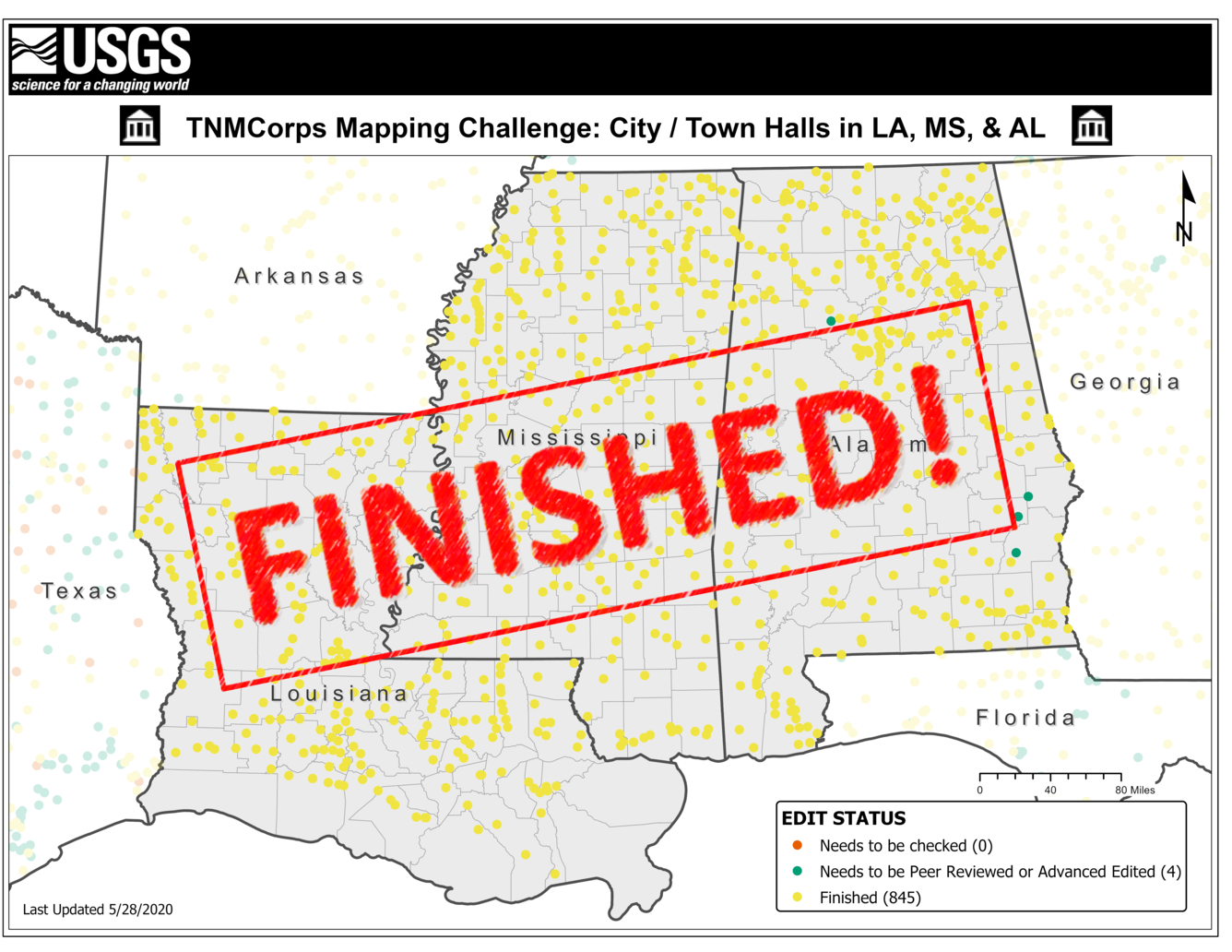 TNMCorps Mapping Challenge: City/Town Halls in LA, MS & AL FINISHED