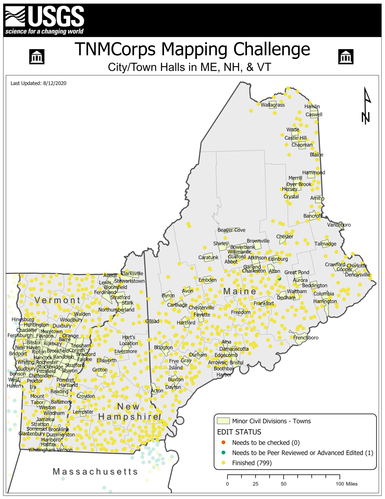 TNMCorps Mapping Challenge: City/Town Halls in ME, NH, VT (w/ Towns)