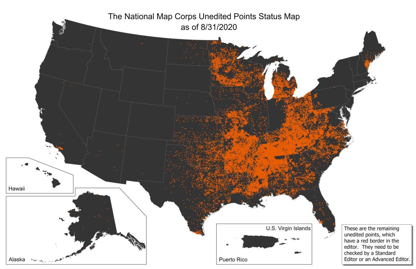 TNMCorps Status Map: Unedited Points as of 08/31/2020