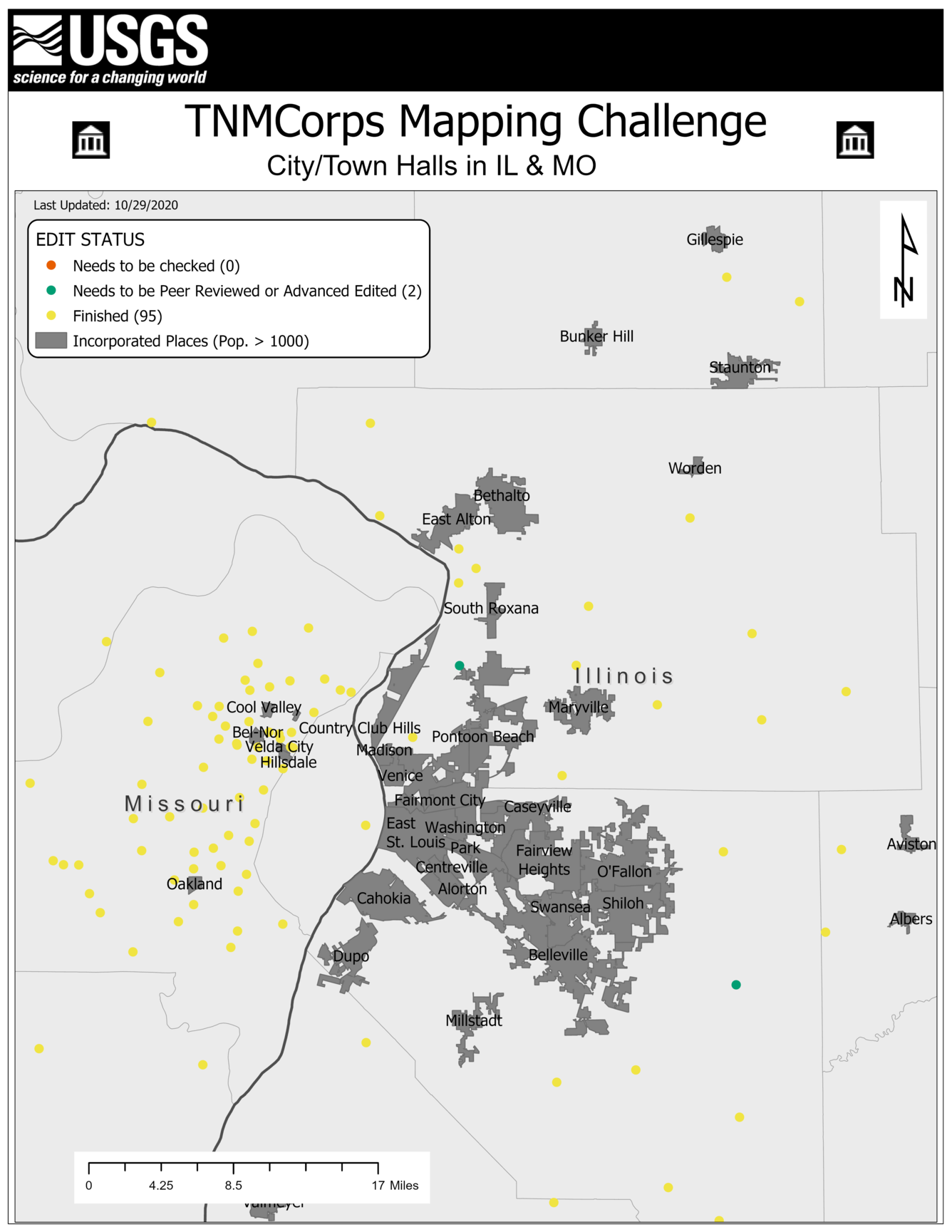 TNMCorps Mapping Challenge: City/Town Halls in IL & MO (IncPl StLouis)