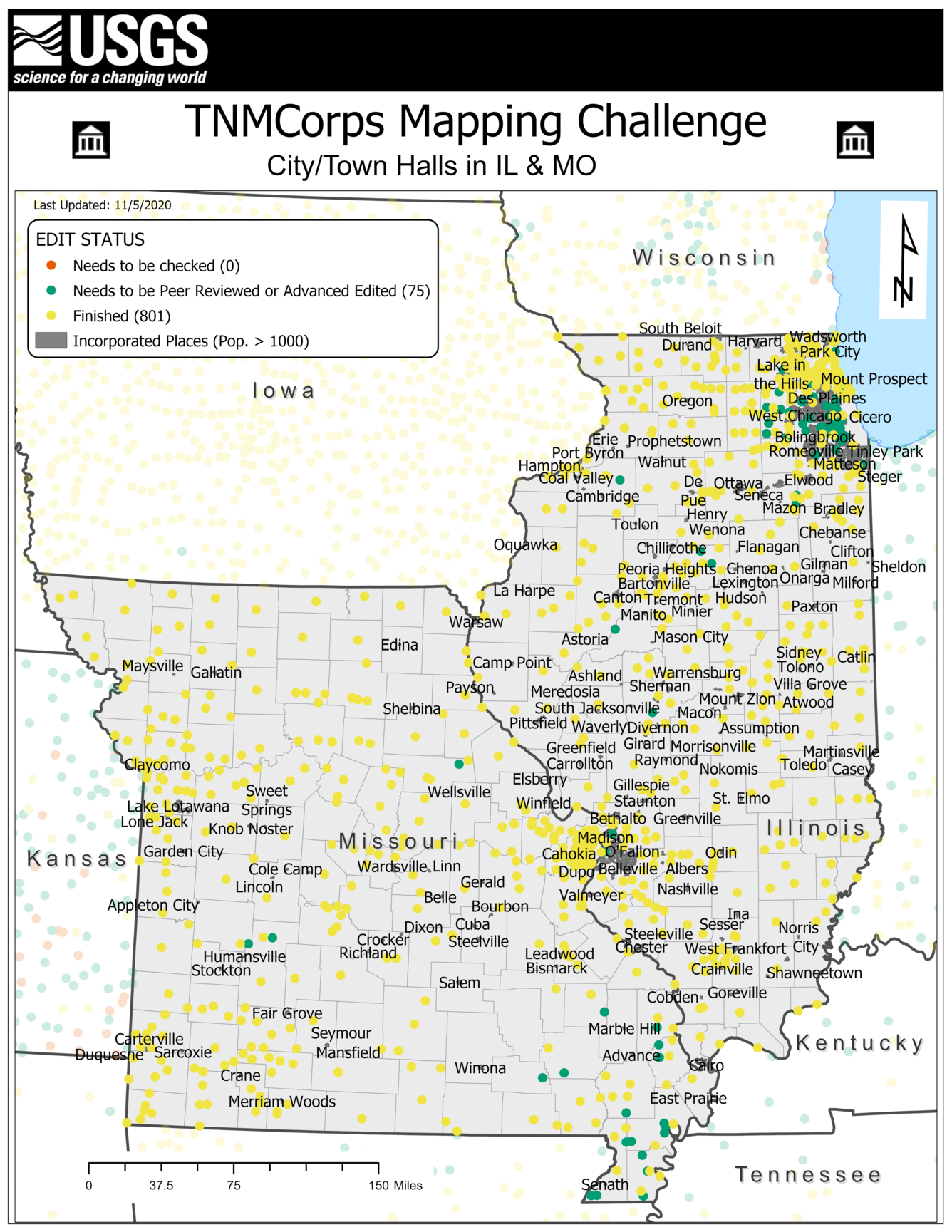 TNMCorps Mapping Challenge: City/Town Halls in IL & MO (IncPl)