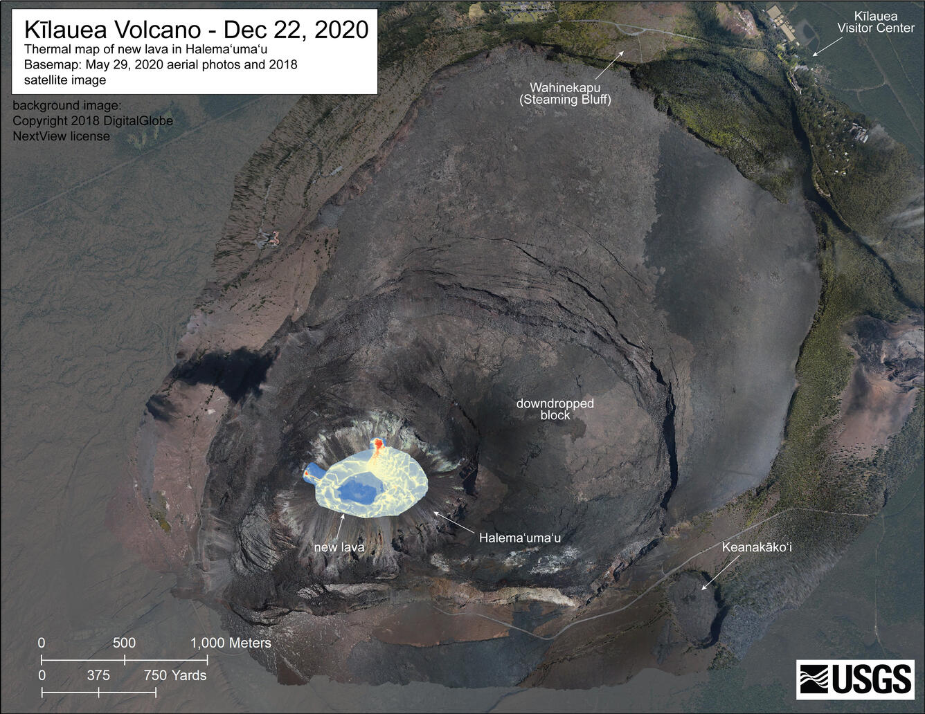 Color thermal map of lava lake