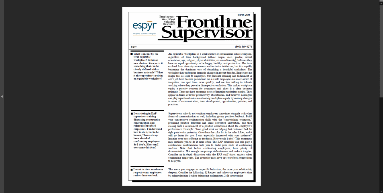 Frontline Supervisor Newsletter March 2021 front page