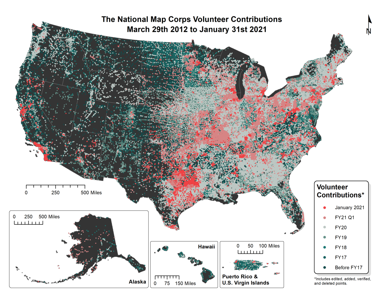 TNMCorps Status Map: Volunteer Contributions through January 2021