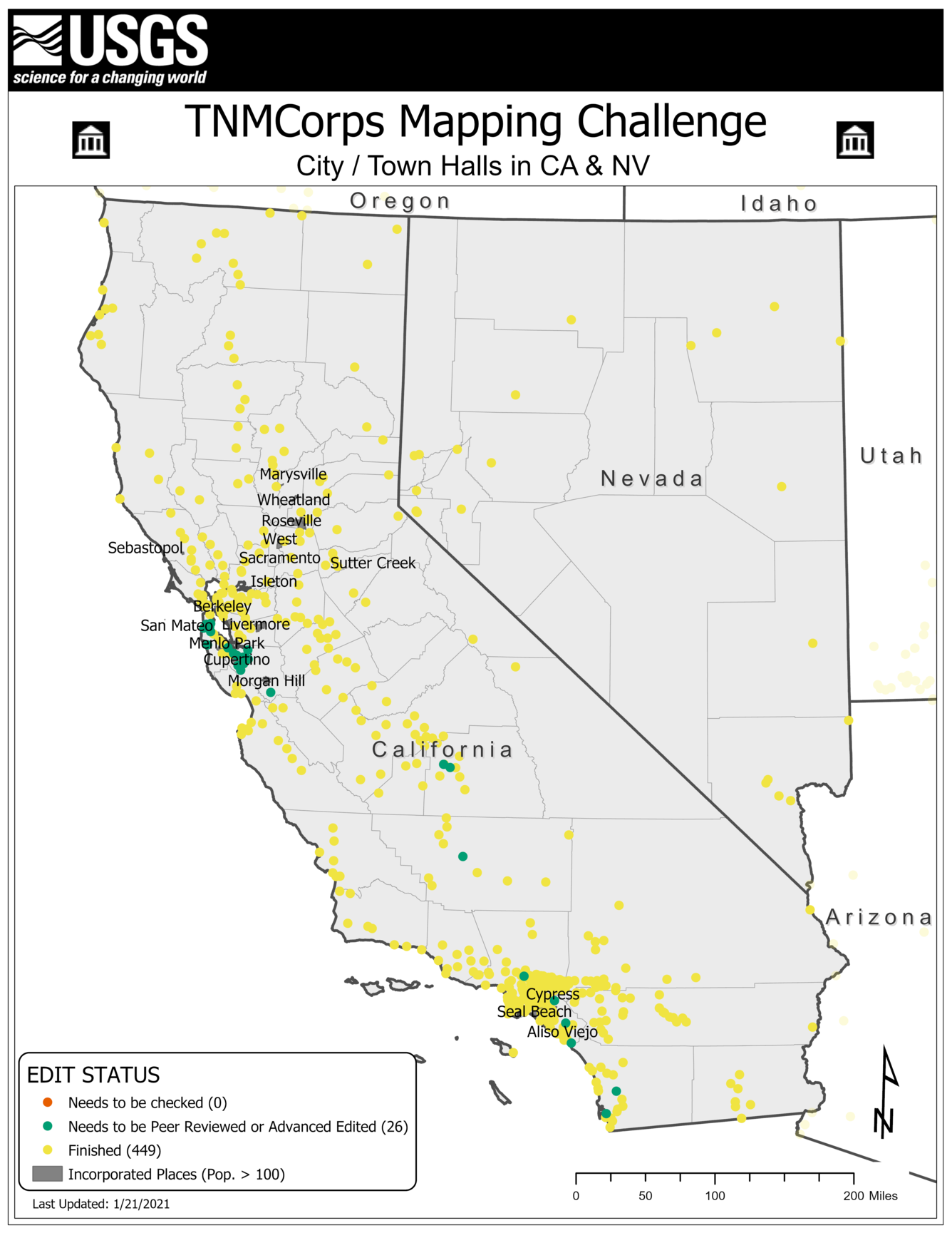 TNMCorps Mapping Challenge: City/Town Halls in CA & NV (IncPl)