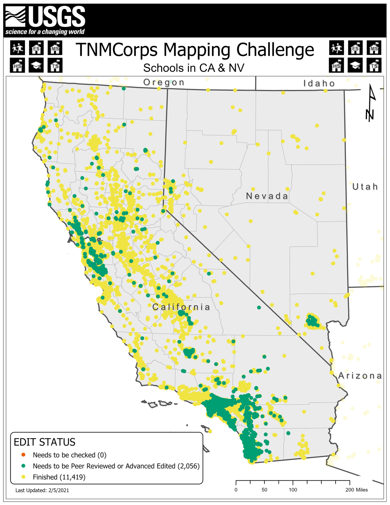 TNMCorps Mapping Challenge: Schools in CA NV