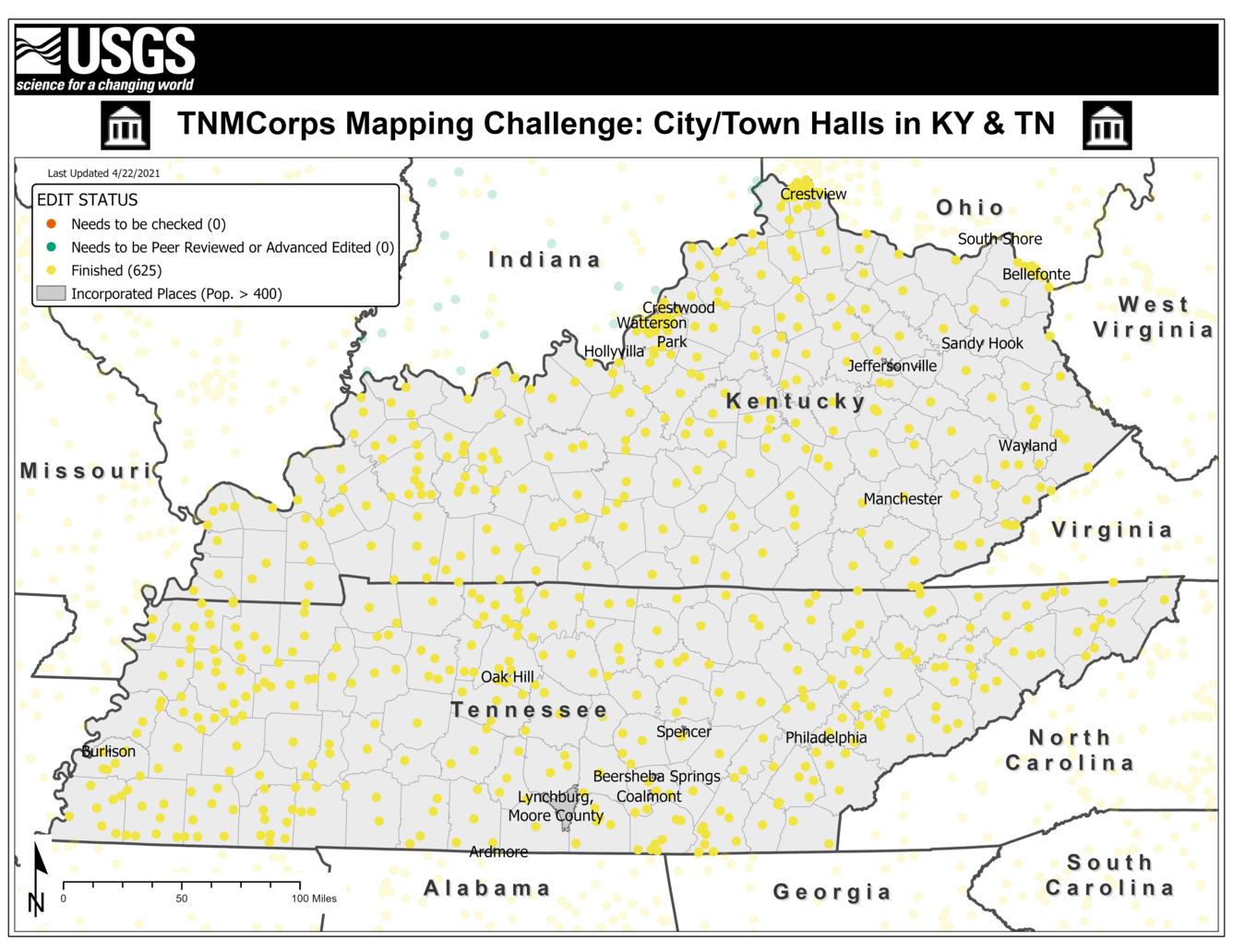 TNMCorps Mapping Challenge: City/Town Halls in KY & TN (IncPl)