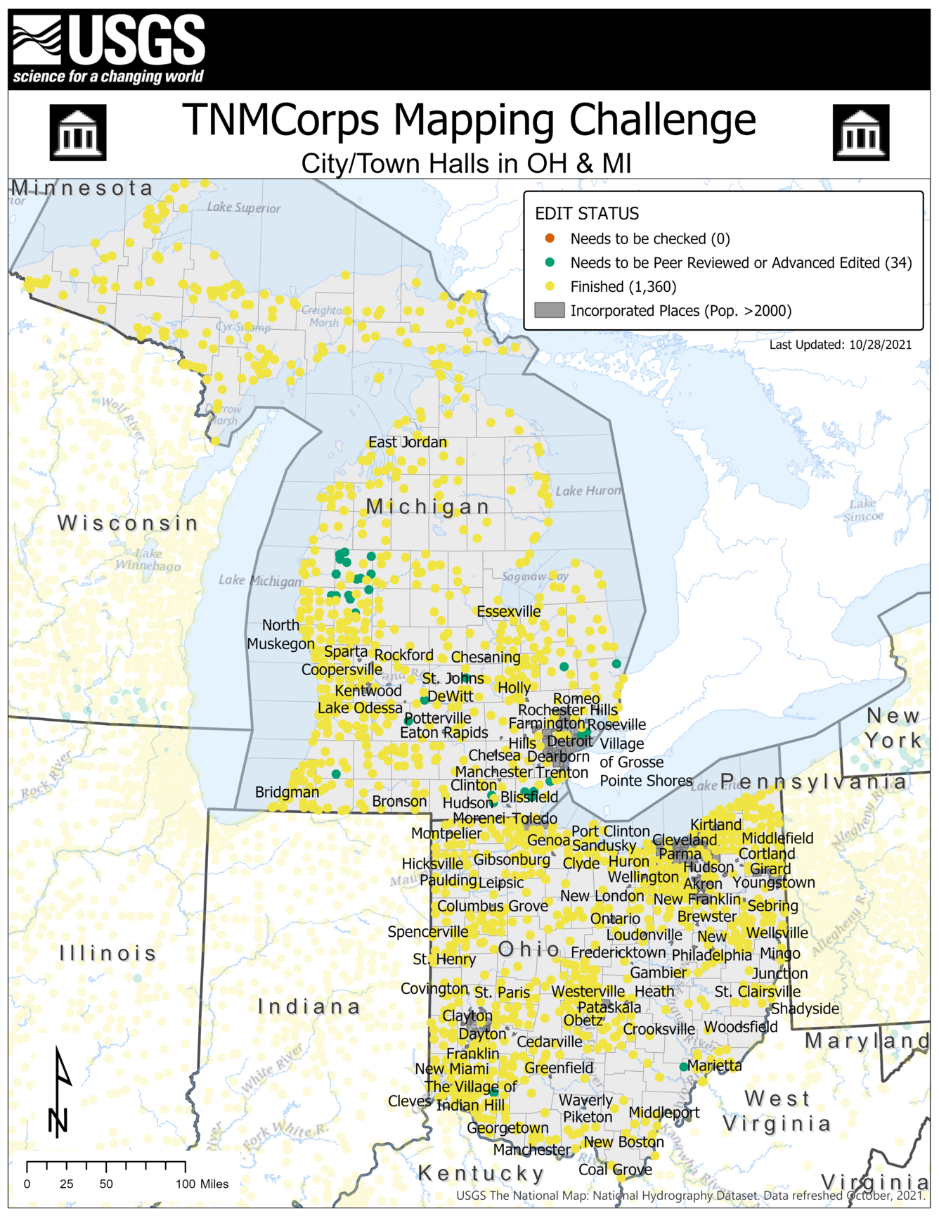 TNMCorps Mapping Challenge: City/Town Halls in OH & MI (w/ IncPl)