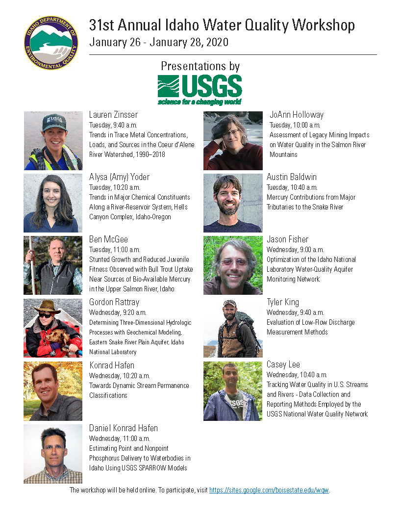 USGS scientists presenting at the 31st Annual Idaho Water Quality Workshop