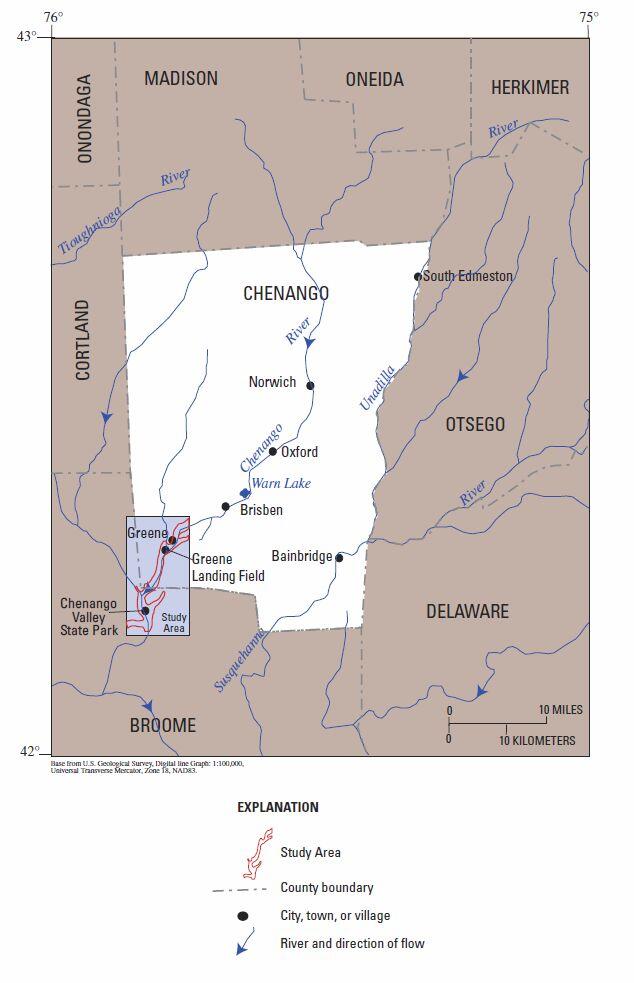 highlighted study area inside Chenango county 