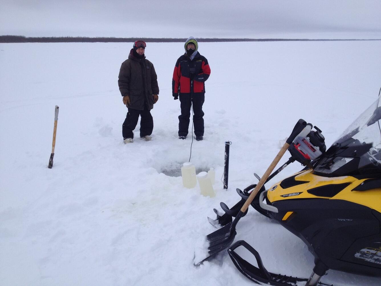 Scientists taking water quality samples near St. Mary’s, Alaska.