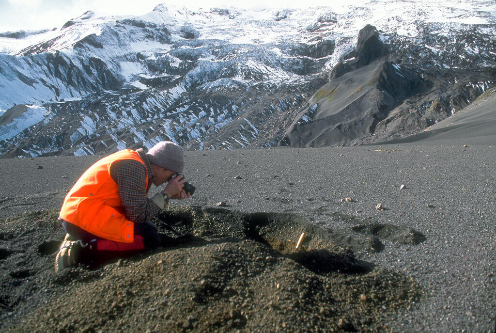 Sampling Crater Peak tephra-fall, Alaska, 1992