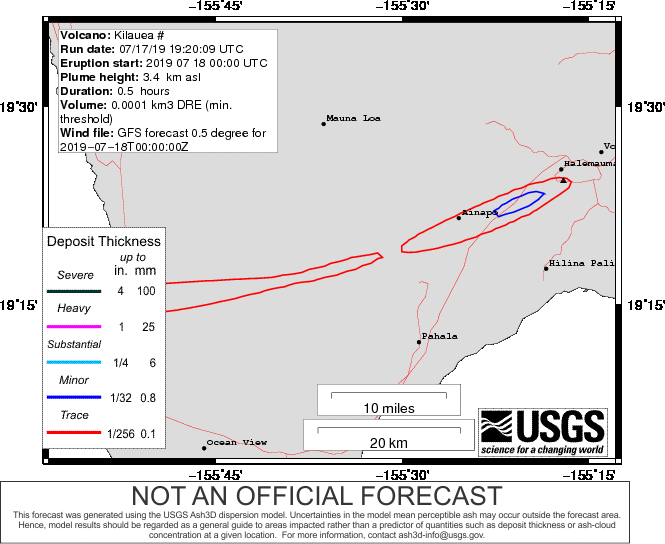 map showing areas of ash fall