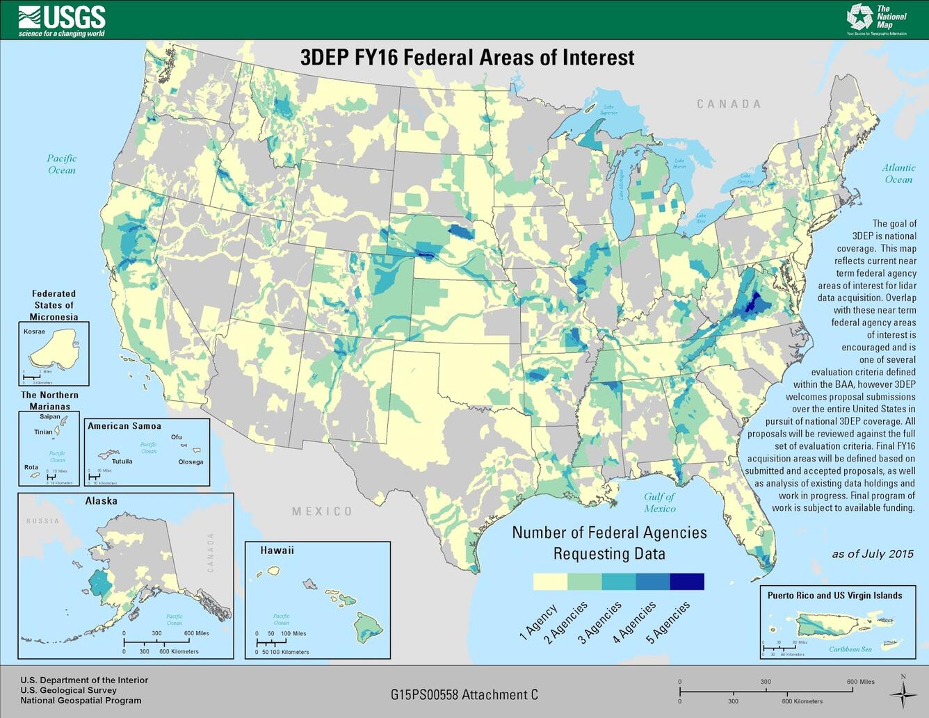 Map showing 3DEP FY16 Consolidated Federal Areas of Interest