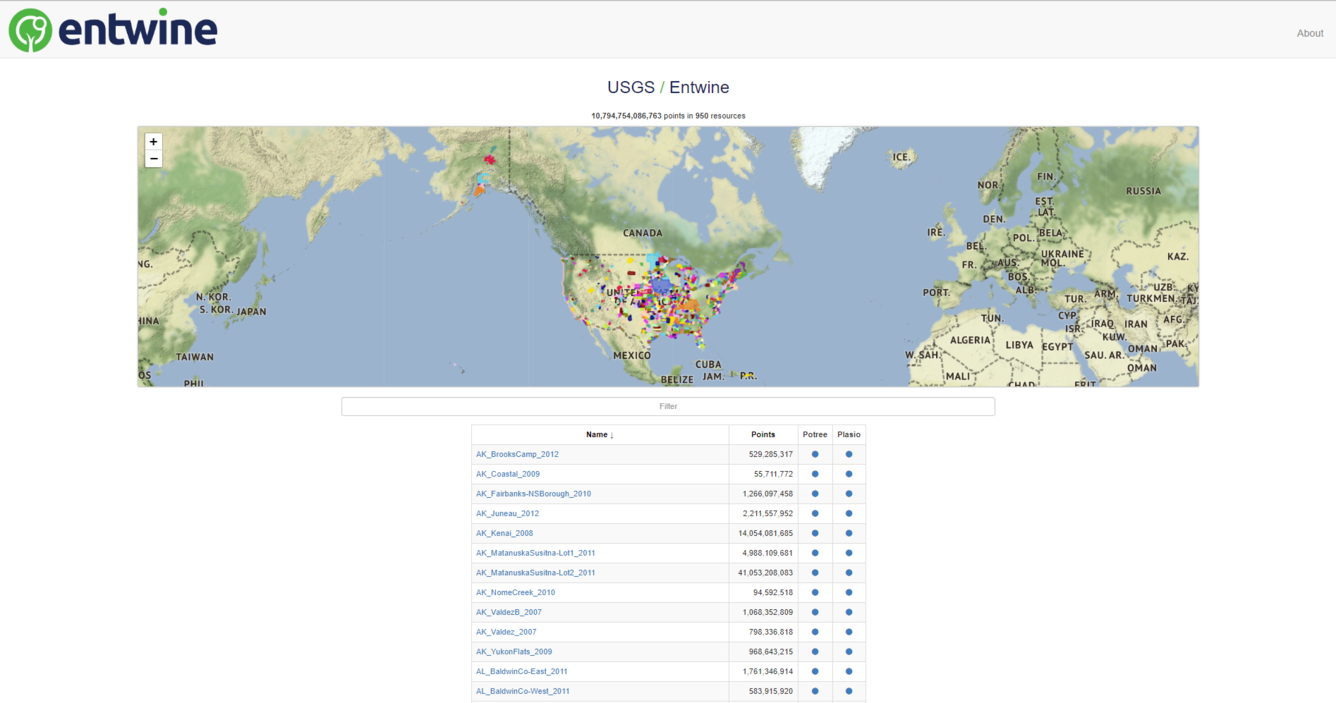 View of the WebGL visualization page, https://usgs.entwine.io/