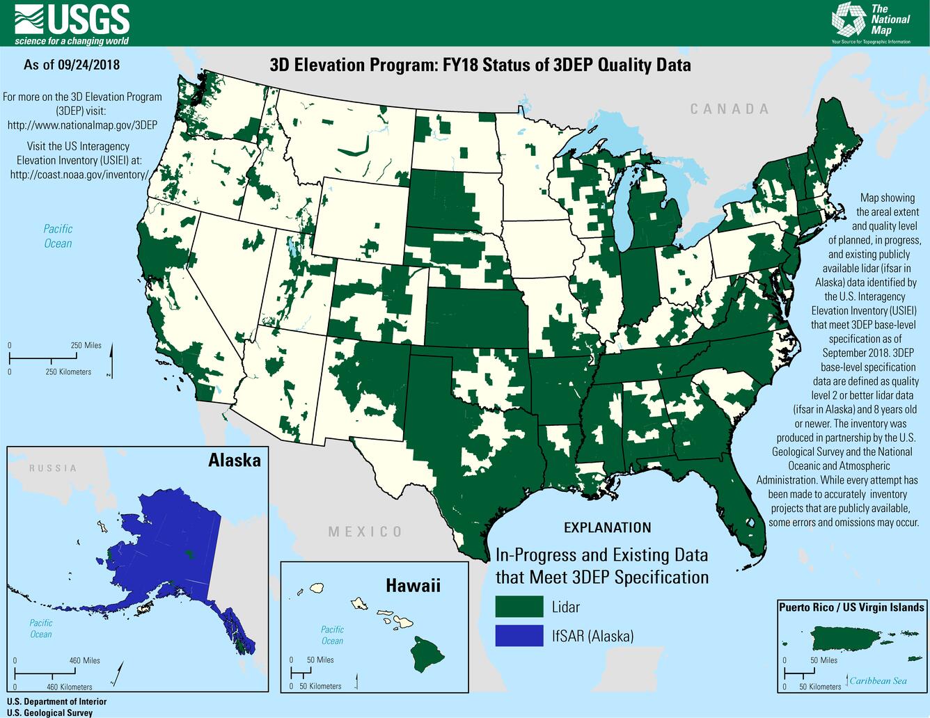3D Elevation Program status map, as of September 2018