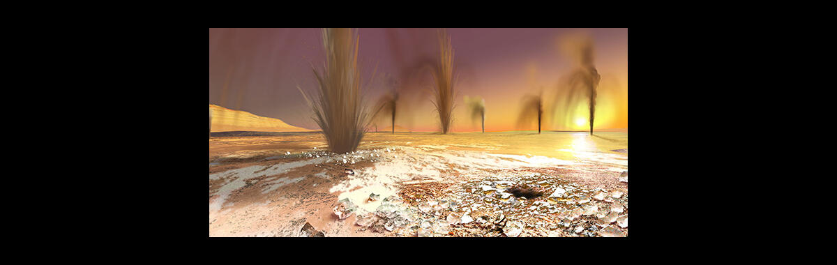 Artist rendition of what the Cryptic region might look like if one was standing on the surface of the polar cap