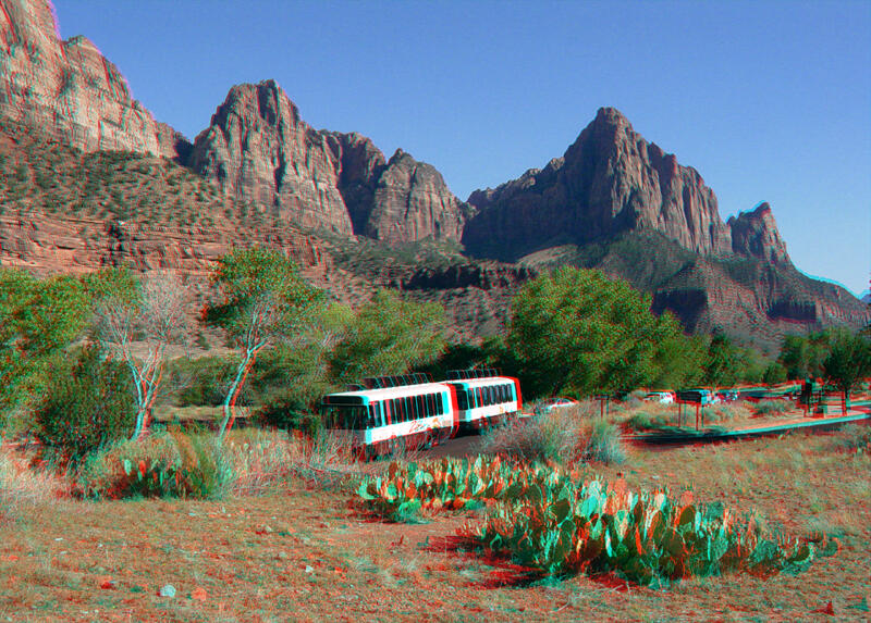 Zion Canyon and Park Buses at Zion National Park