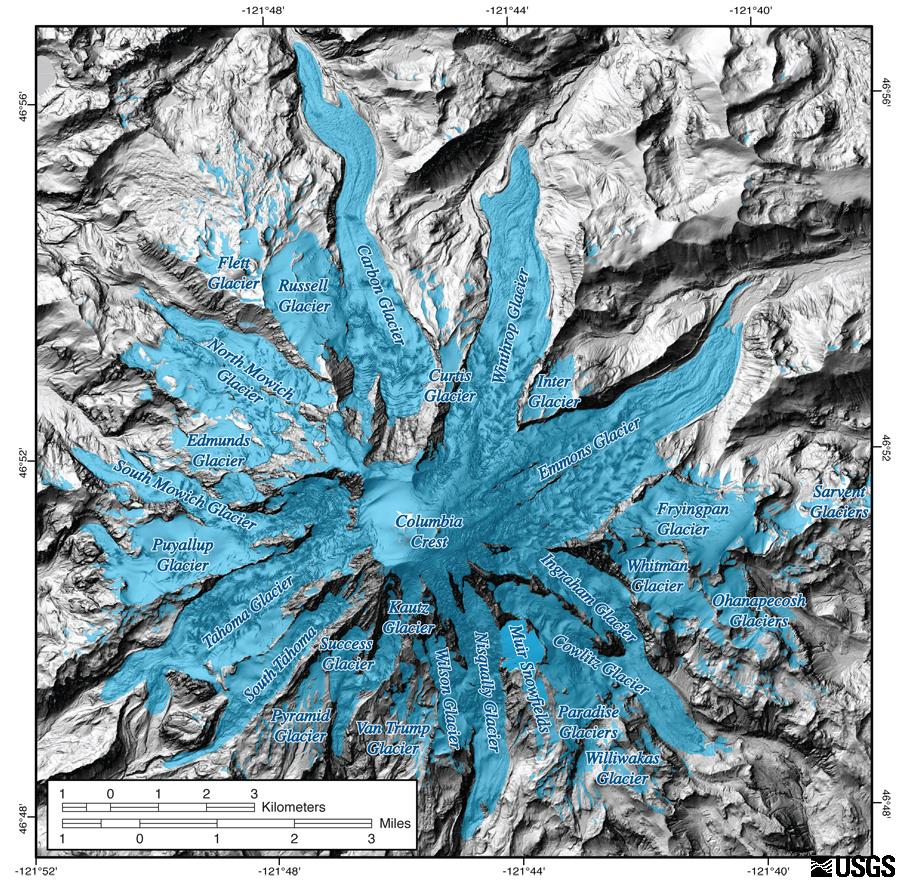 Glaciation Map of Mount Rainier