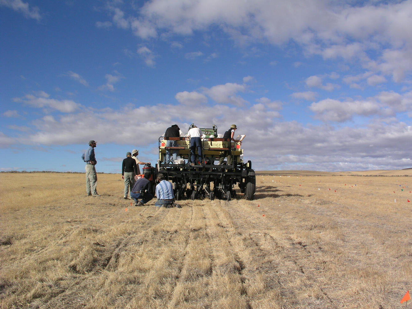 Seed drill on a restoration research site