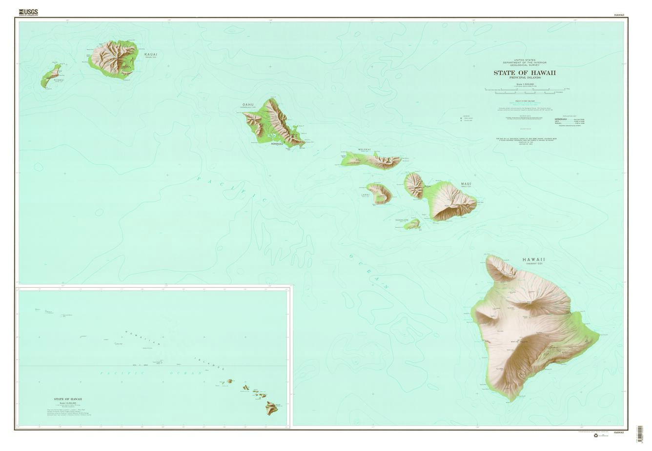 Hawaii shaded relief map