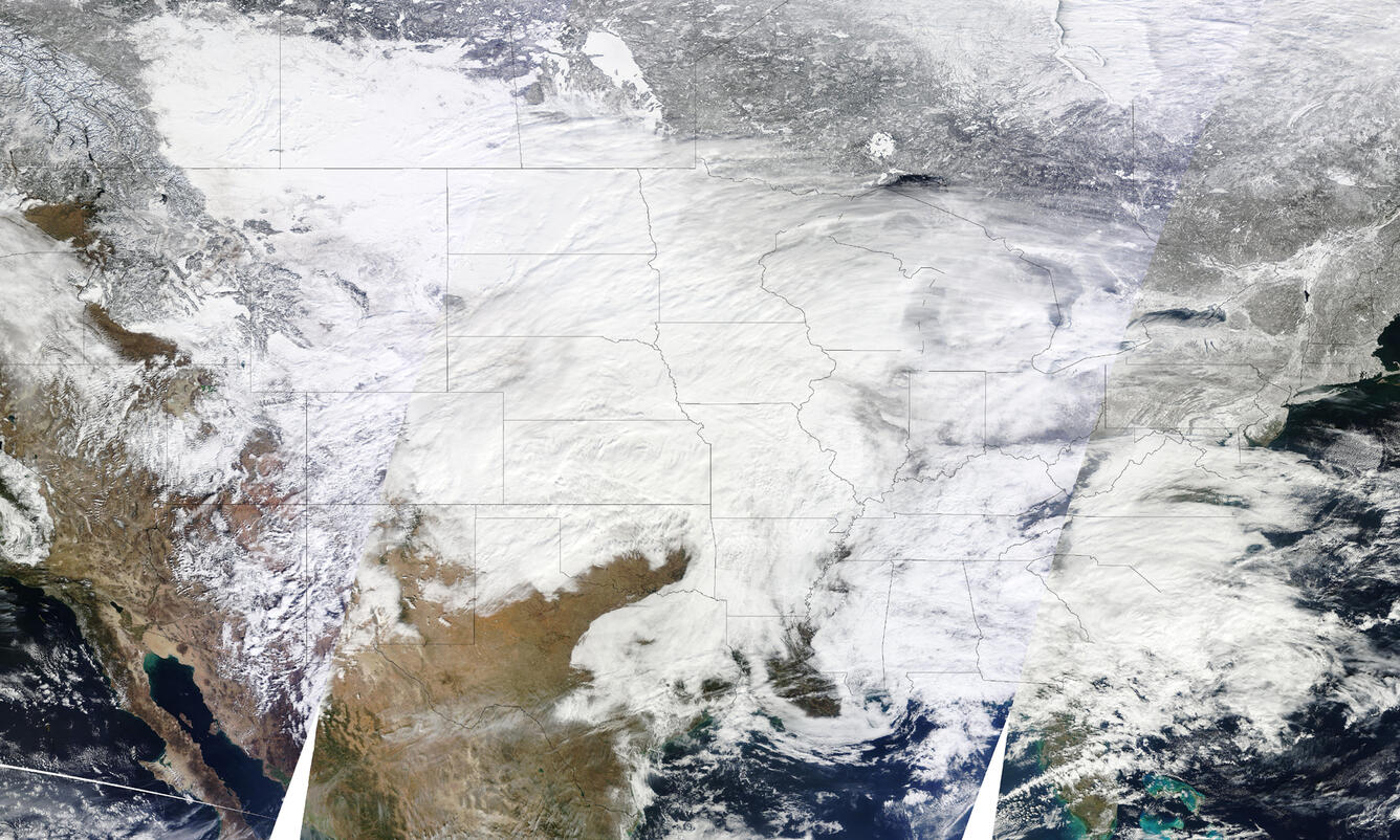 Massive winter storm over the US from MODIS