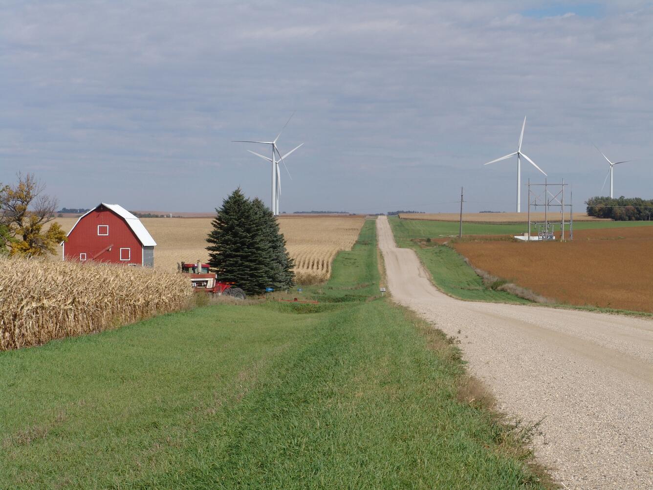 Wind turbines on a midwest farm