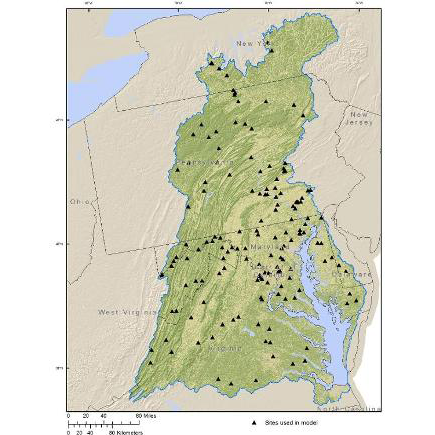 Sites with baseflow measurements for nitrate plus nitrite in the Chesapeake Bay watershed
