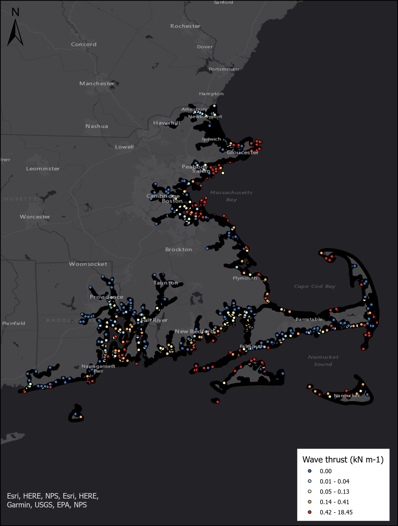 Graph that shows Massachusetts and Rhode Island wave thrust points
