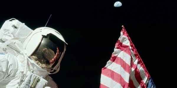 Harrison Schmitt with American Flag on Moon
