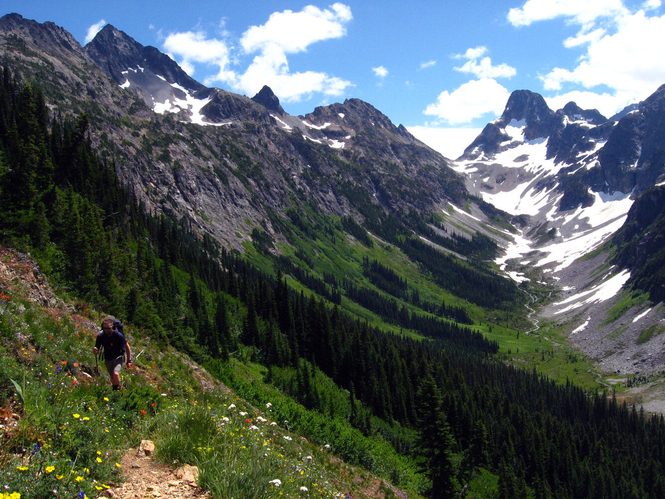 person hiking along Easy Pass in North Cascades National Park