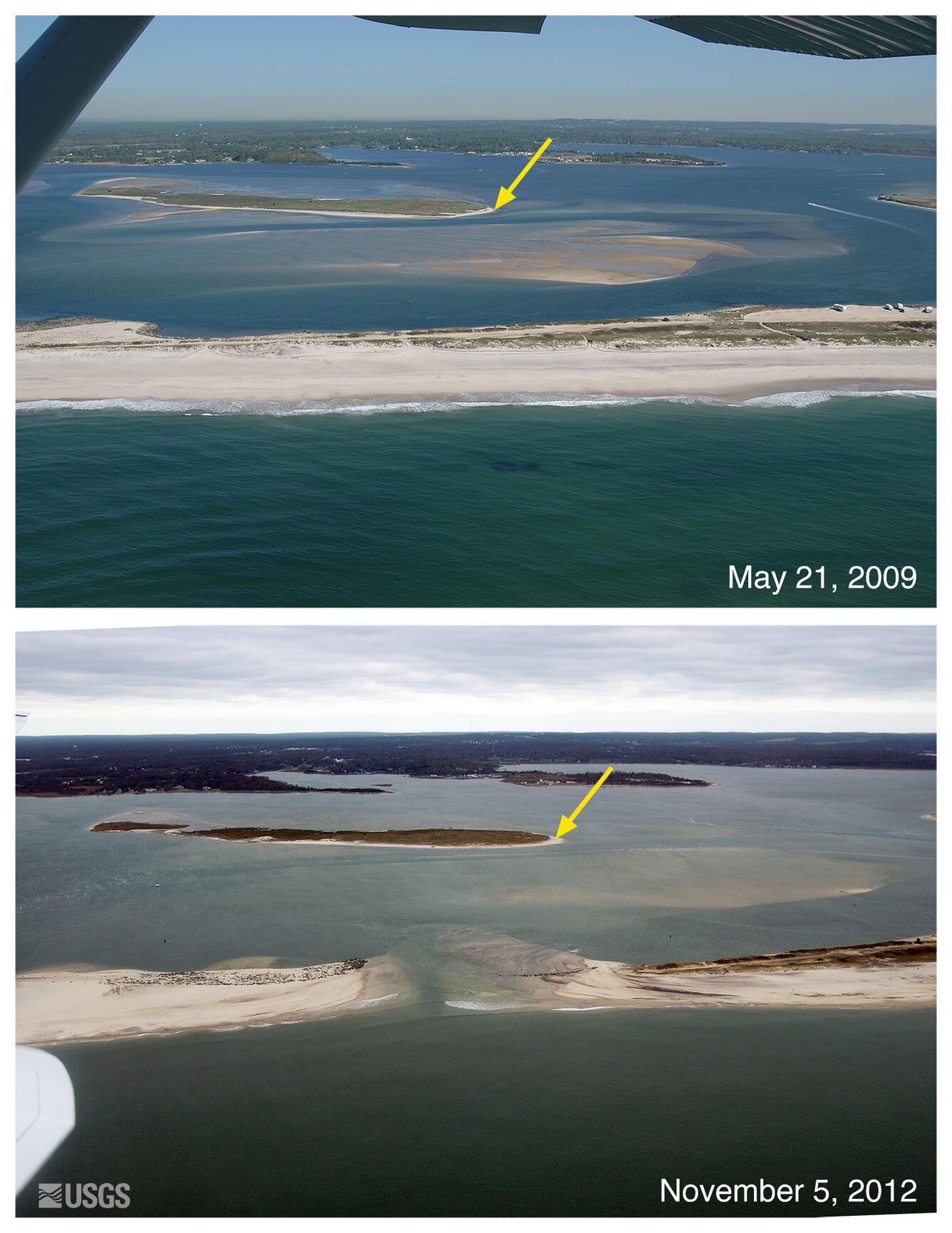 Two oblique aerial photographs Cupsogue Beach, New York.